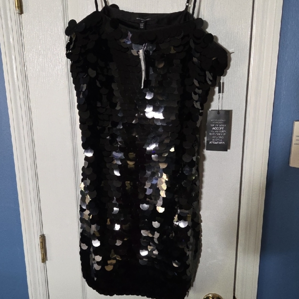 White House Black Market Black and Silver Sequin Mini Dress
